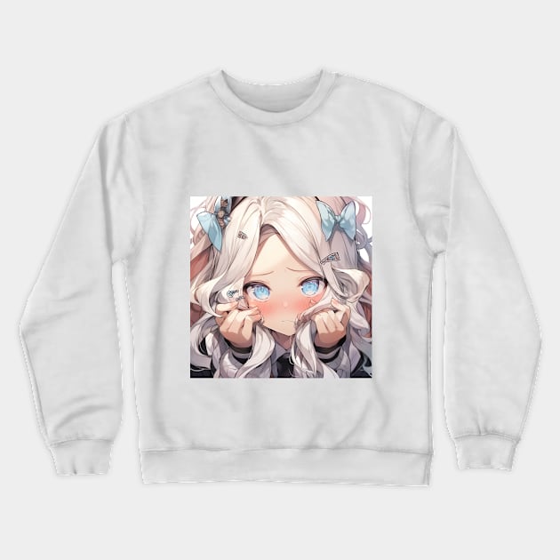 Cute shy girl anime Crewneck Sweatshirt by WabiSabi Wonders